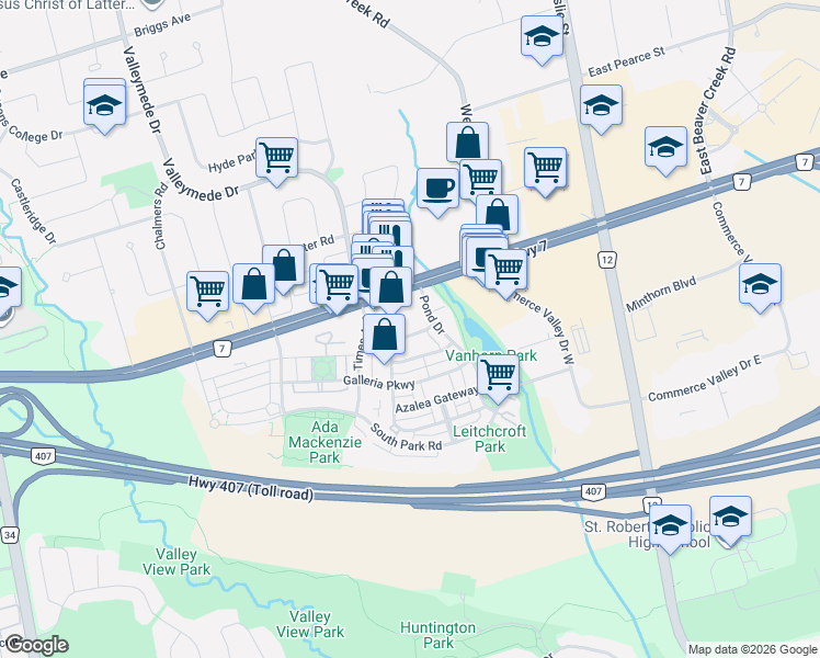 map of restaurants, bars, coffee shops, grocery stores, and more near 115 Times Avenue in Markham