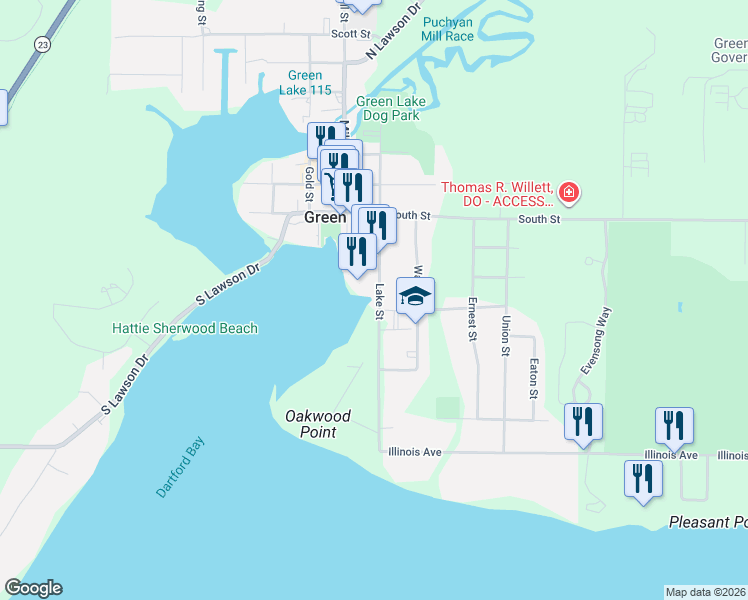map of restaurants, bars, coffee shops, grocery stores, and more near 459 Lake Street in Green Lake