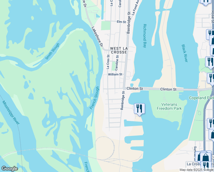 map of restaurants, bars, coffee shops, grocery stores, and more near 1311 La Crescent Street in La Crosse