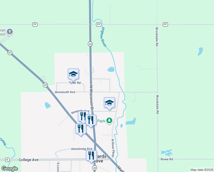 map of restaurants, bars, coffee shops, grocery stores, and more near 511 Van Buren Circle in Howards Grove