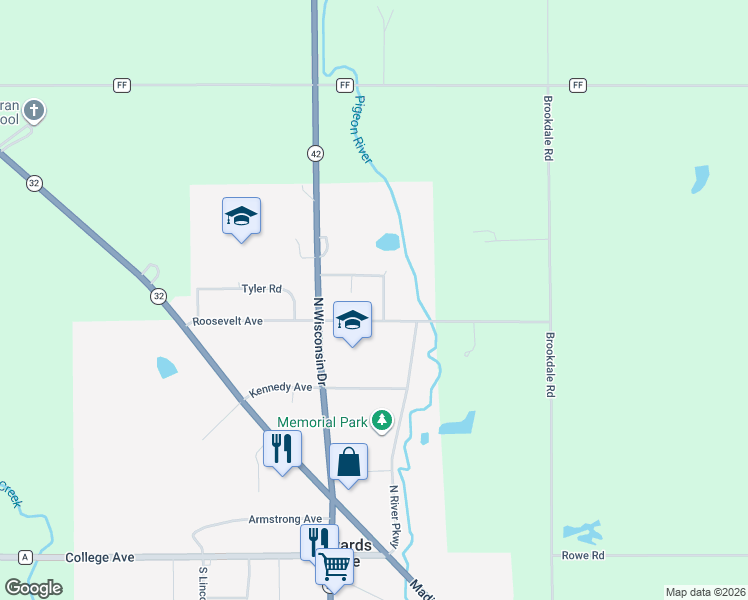 map of restaurants, bars, coffee shops, grocery stores, and more near 511 Van Buren Circle in Howards Grove