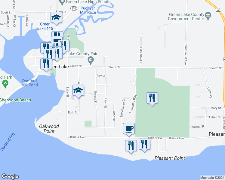 map of restaurants, bars, coffee shops, grocery stores, and more near 456 Union Street in Green Lake
