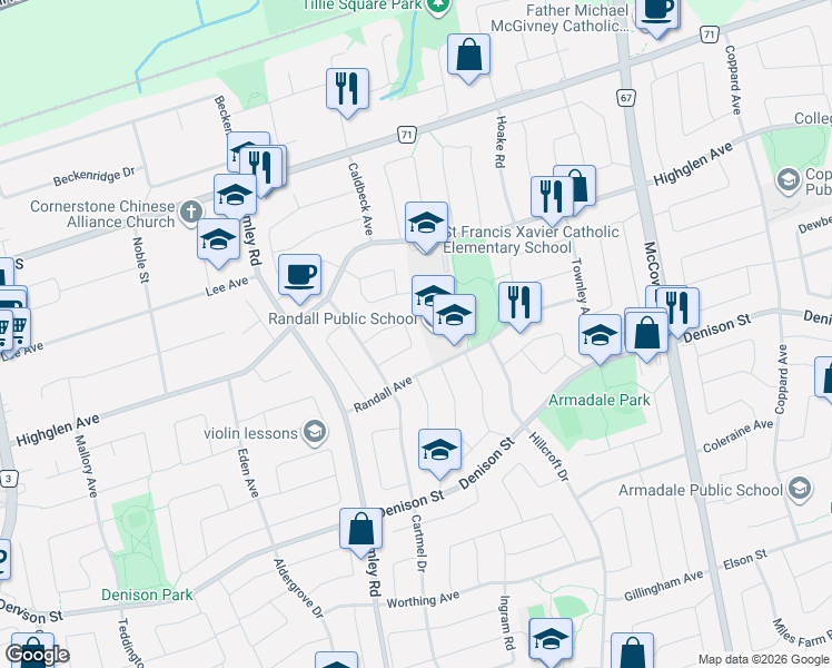 map of restaurants, bars, coffee shops, grocery stores, and more near 37 Page Crescent in Markham