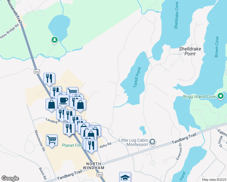 map of restaurants, bars, coffee shops, grocery stores, and more near 48 Sand Bar Road in Windham