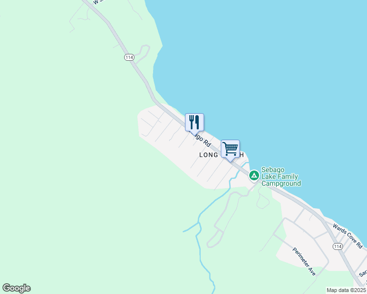 map of restaurants, bars, coffee shops, grocery stores, and more near 18 Limington Avenue in Sebago