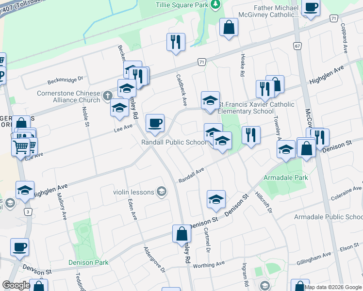 map of restaurants, bars, coffee shops, grocery stores, and more near 163 Cartmel Drive in Markham