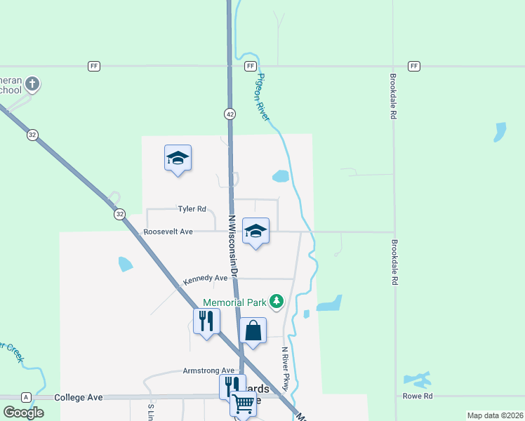 map of restaurants, bars, coffee shops, grocery stores, and more near 511 Van Buren Circle in Howards Grove