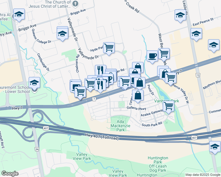 map of restaurants, bars, coffee shops, grocery stores, and more near in Richmond Hill