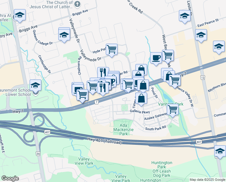 map of restaurants, bars, coffee shops, grocery stores, and more near in Richmond Hill