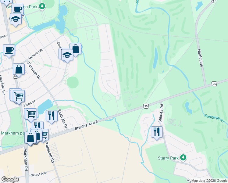 map of restaurants, bars, coffee shops, grocery stores, and more near 10 Ryler Way in Markham