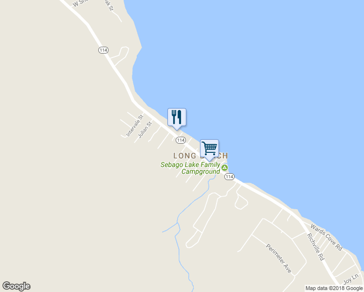 map of restaurants, bars, coffee shops, grocery stores, and more near 17 Naomi Street in Sebago