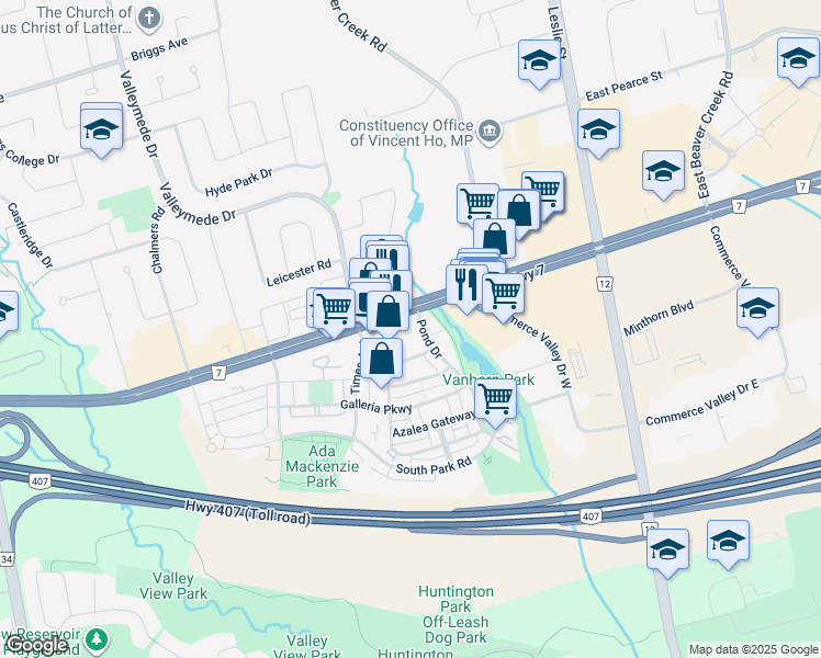 map of restaurants, bars, coffee shops, grocery stores, and more near in Markham