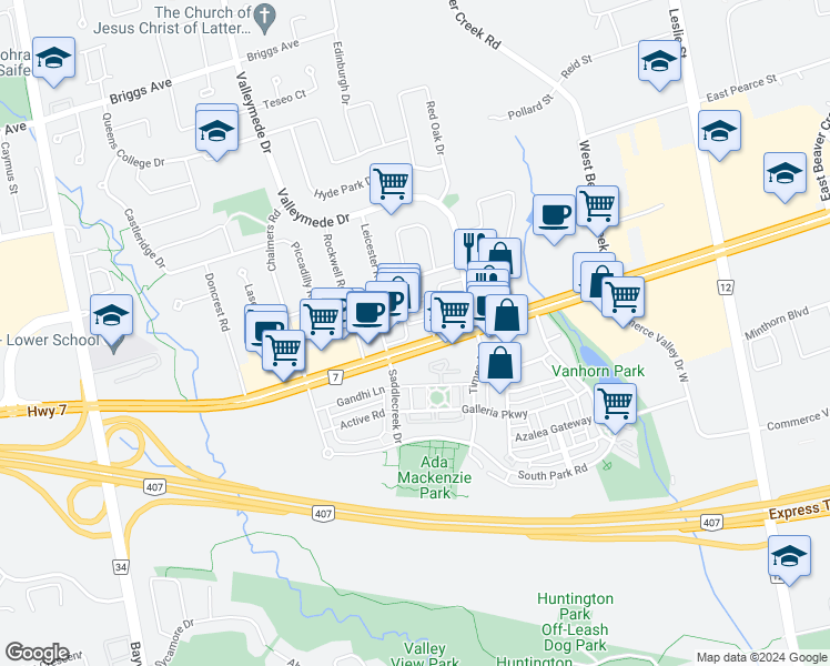 map of restaurants, bars, coffee shops, grocery stores, and more near in Richmond Hill