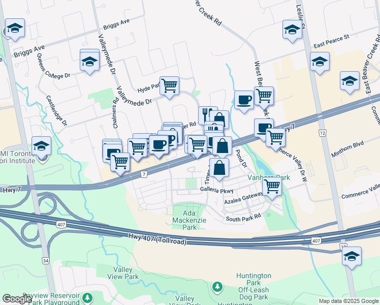 map of restaurants, bars, coffee shops, grocery stores, and more near in Richmond Hill