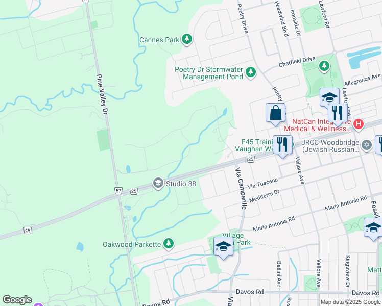 map of restaurants, bars, coffee shops, grocery stores, and more near 61 Petermar Drive in Vaughan