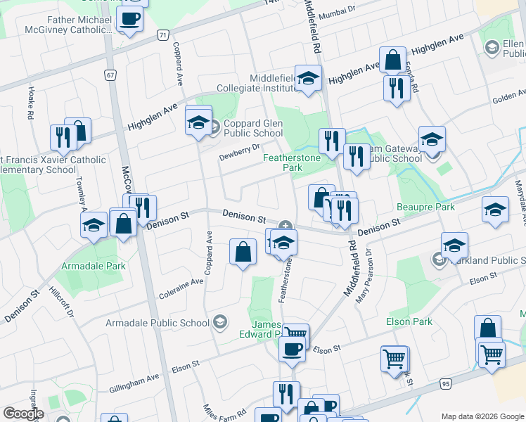 map of restaurants, bars, coffee shops, grocery stores, and more near 39 Ketchum Crescent in Markham