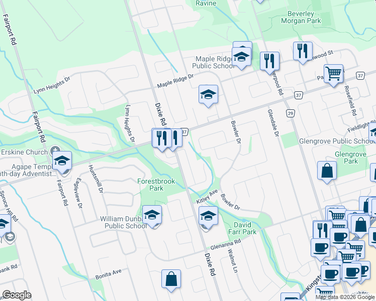 map of restaurants, bars, coffee shops, grocery stores, and more near 1965 Lydia Crescent in Pickering