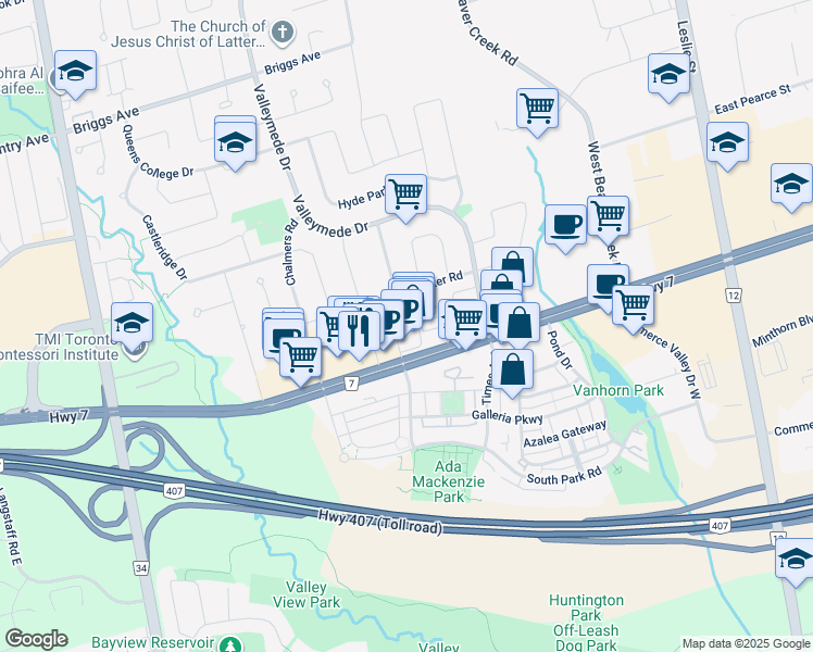map of restaurants, bars, coffee shops, grocery stores, and more near in Regional Municipality of York