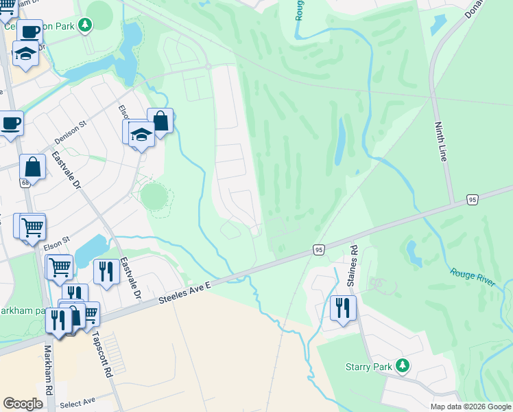 map of restaurants, bars, coffee shops, grocery stores, and more near 19 Erintol Way in Markham