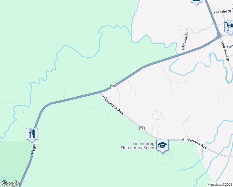 map of restaurants, bars, coffee shops, grocery stores, and more near 832 State Highway 9N in Ticonderoga