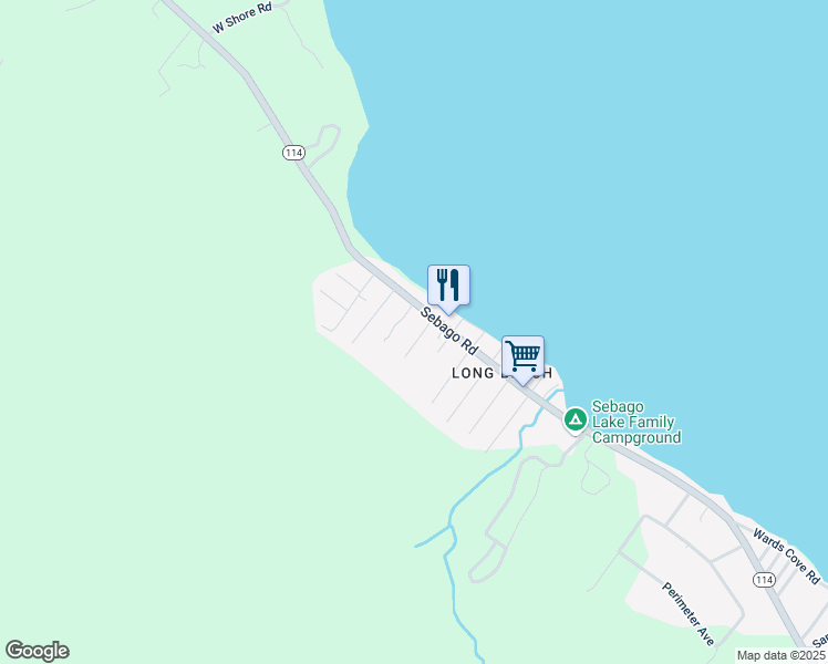 map of restaurants, bars, coffee shops, grocery stores, and more near 18 Limington Avenue in Sebago