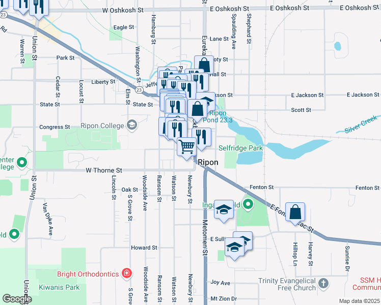 map of restaurants, bars, coffee shops, grocery stores, and more near 326 Blackburn Street in Ripon