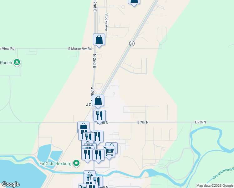 map of restaurants, bars, coffee shops, grocery stores, and more near 868 North Yellowstone Highway in Rexburg