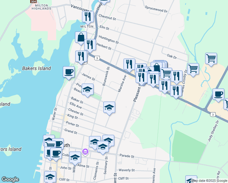map of restaurants, bars, coffee shops, grocery stores, and more near in Yarmouth
