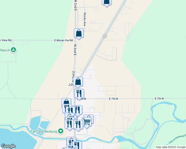 map of restaurants, bars, coffee shops, grocery stores, and more near 868 North Yellowstone Highway in Rexburg