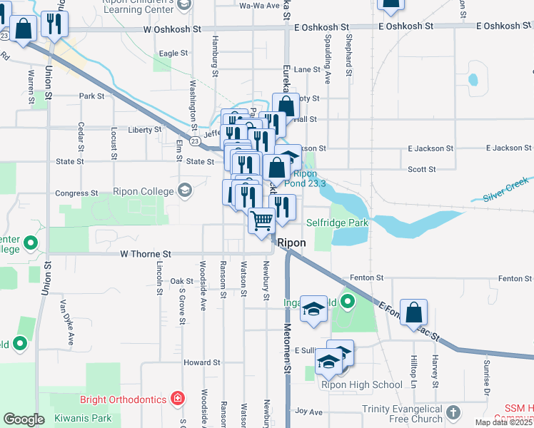 map of restaurants, bars, coffee shops, grocery stores, and more near 326 Blackburn St in Ripon