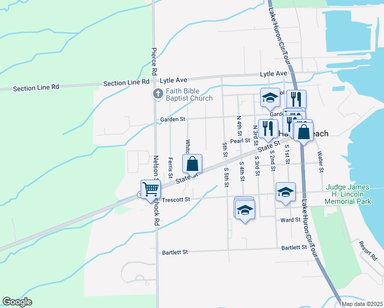 map of restaurants, bars, coffee shops, grocery stores, and more near 149 Whitcomb Street in Harbor Beach