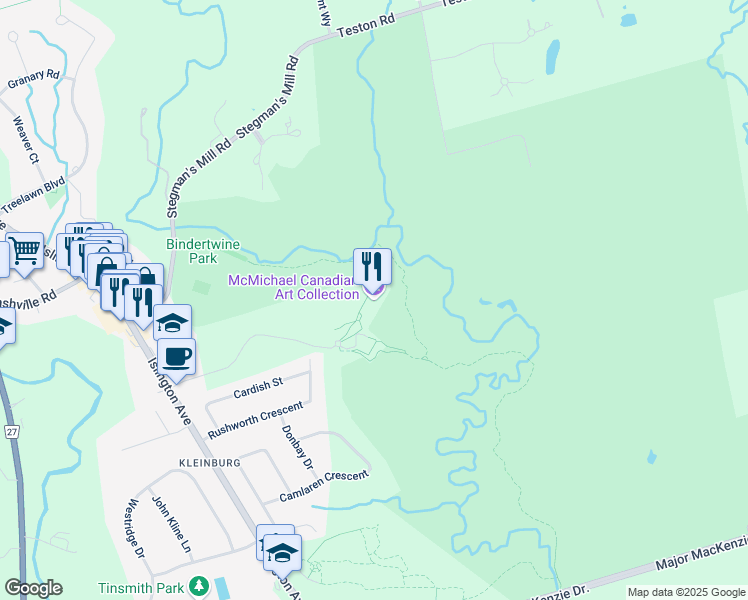 map of restaurants, bars, coffee shops, grocery stores, and more near 10365 Islington Avenue in Vaughan