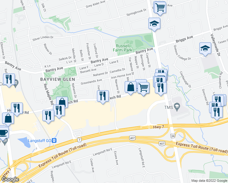 map of restaurants, bars, coffee shops, grocery stores, and more near 196 Silver Linden Drive in Richmond Hill