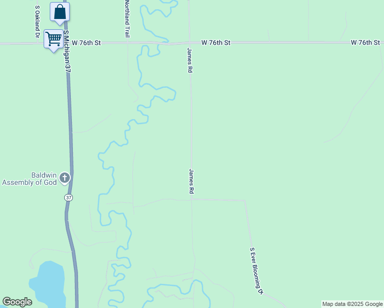 map of restaurants, bars, coffee shops, grocery stores, and more near 9976 James Road in Baldwin