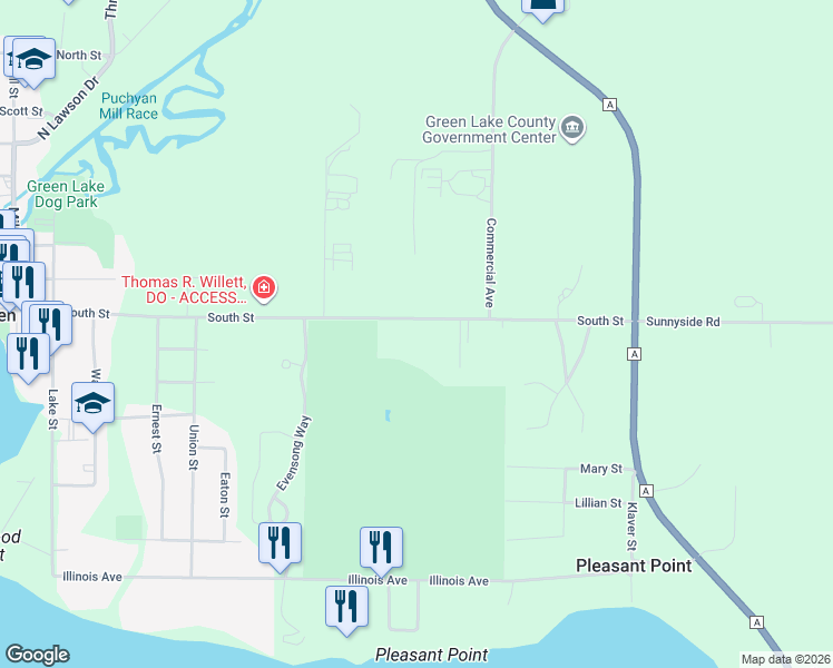 map of restaurants, bars, coffee shops, grocery stores, and more near 745 South Street in Green Lake