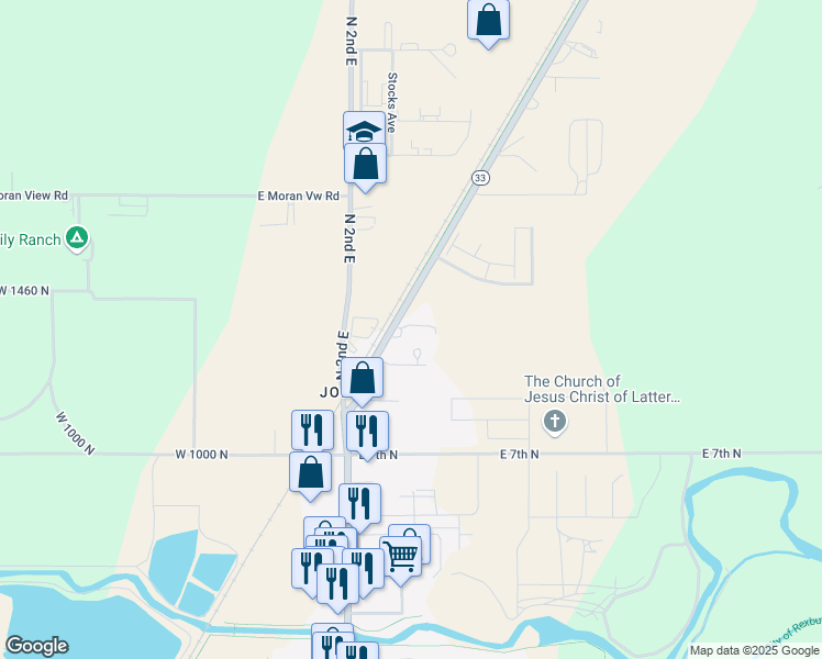 map of restaurants, bars, coffee shops, grocery stores, and more near 868 North Yellowstone Highway in Rexburg
