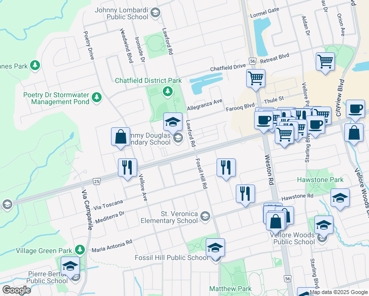 map of restaurants, bars, coffee shops, grocery stores, and more near 4020 Major Mackenzie Drive West in Vaughan