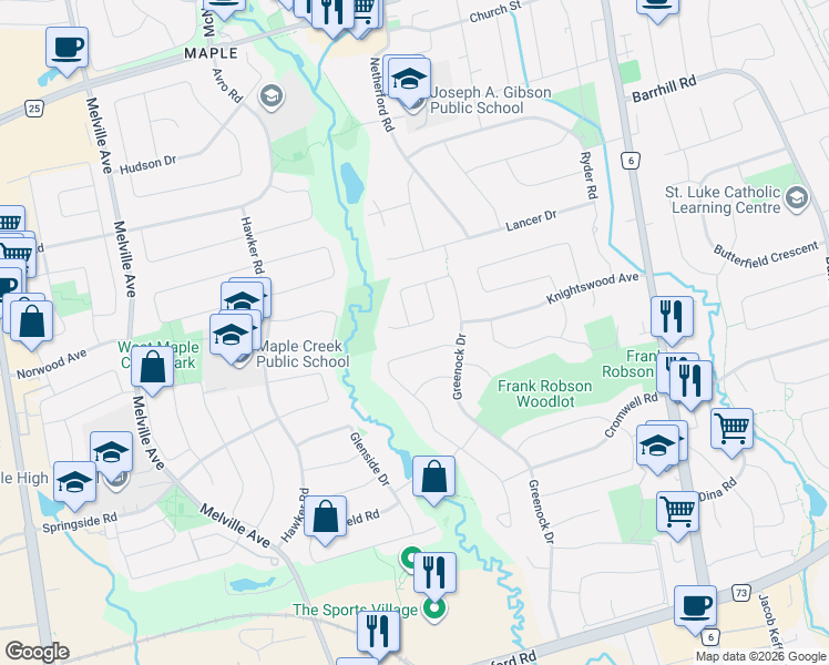 map of restaurants, bars, coffee shops, grocery stores, and more near 57 Whitburn Crescent in Vaughan