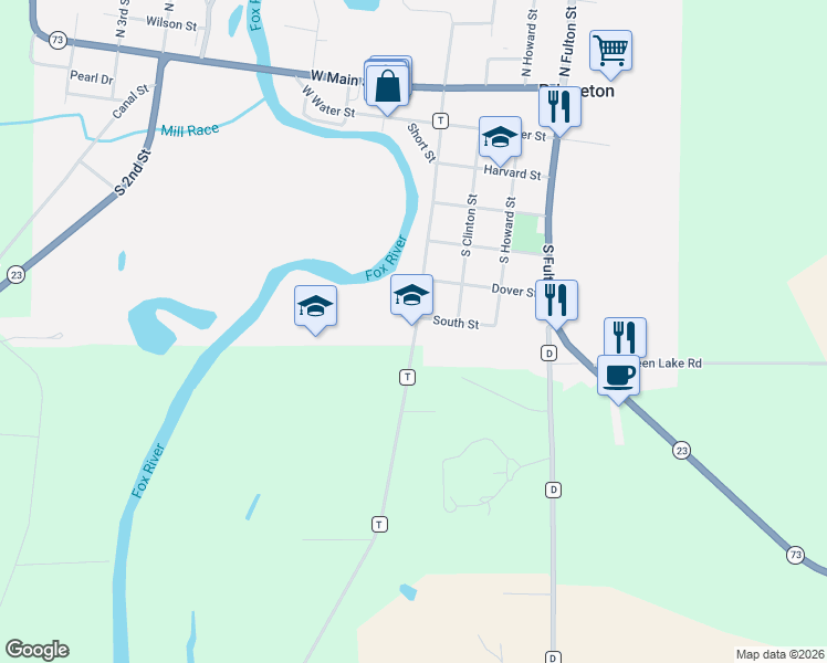 map of restaurants, bars, coffee shops, grocery stores, and more near 713 South Farmer Street in Princeton
