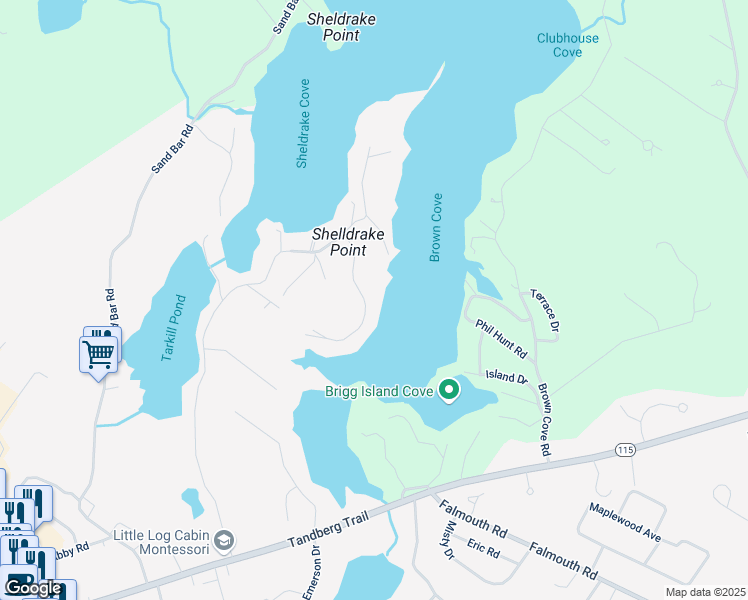 map of restaurants, bars, coffee shops, grocery stores, and more near 38 Outlet Cove Road in Windham