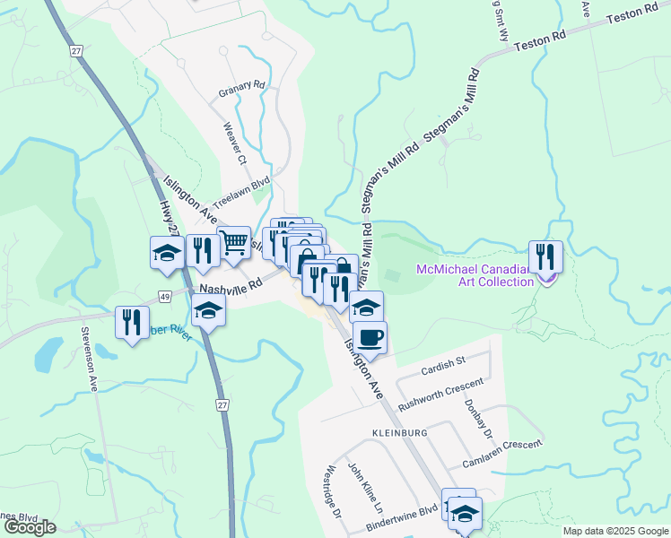map of restaurants, bars, coffee shops, grocery stores, and more near 34 Napier Street in Vaughan