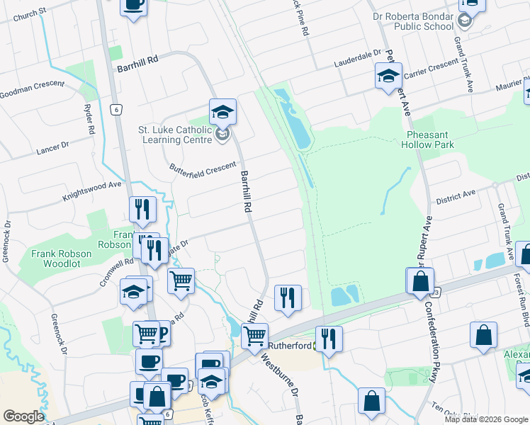 map of restaurants, bars, coffee shops, grocery stores, and more near 167 Silver Arrow Crescent in Vaughan
