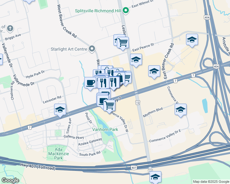 map of restaurants, bars, coffee shops, grocery stores, and more near 15 Wertheim Court in Richmond Hill