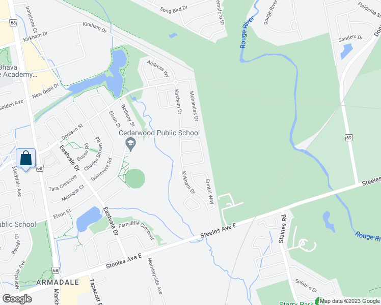 map of restaurants, bars, coffee shops, grocery stores, and more near 18 Reddington Road in Markham