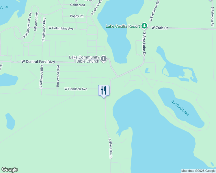 map of restaurants, bars, coffee shops, grocery stores, and more near 8014 West Hemlock Avenue in Baldwin