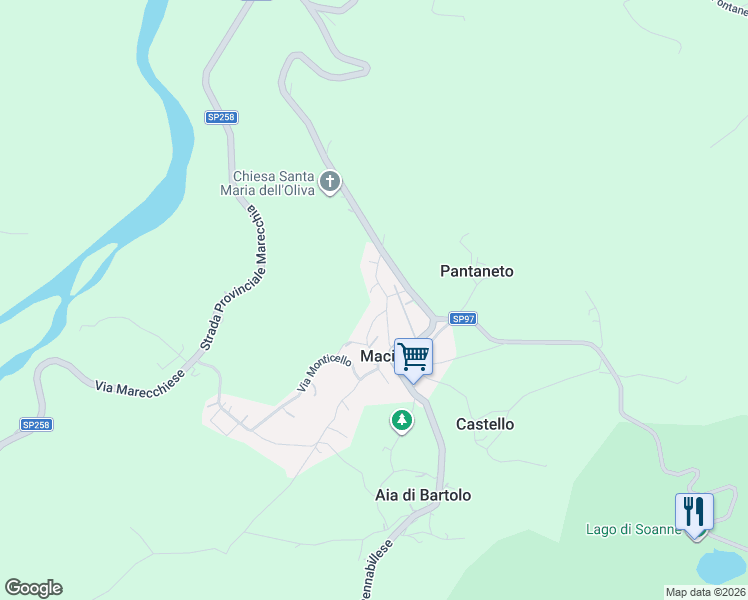map of restaurants, bars, coffee shops, grocery stores, and more near 23 Via Aia Marcucci in Provincia di Rimini