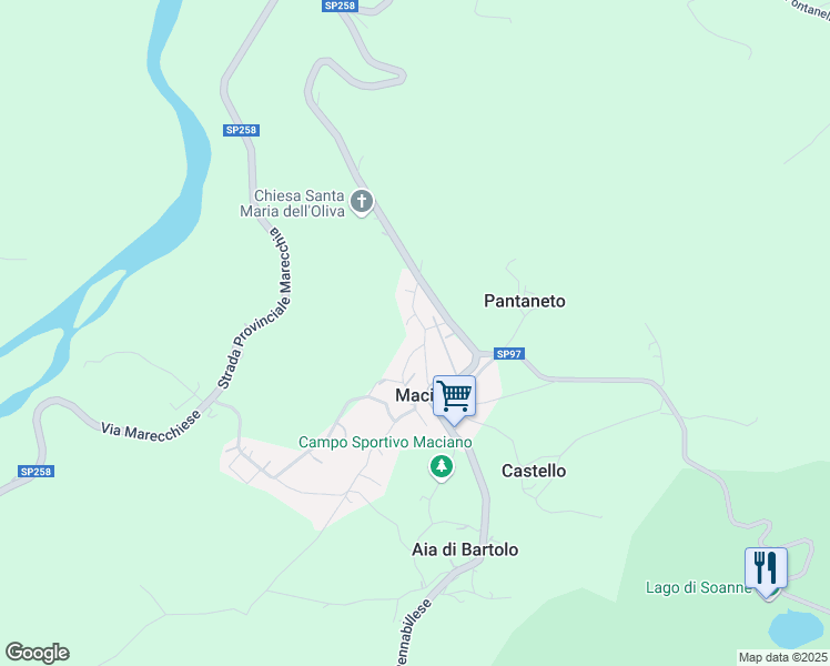 map of restaurants, bars, coffee shops, grocery stores, and more near 23 Via Aia Marcucci in Provincia di Rimini