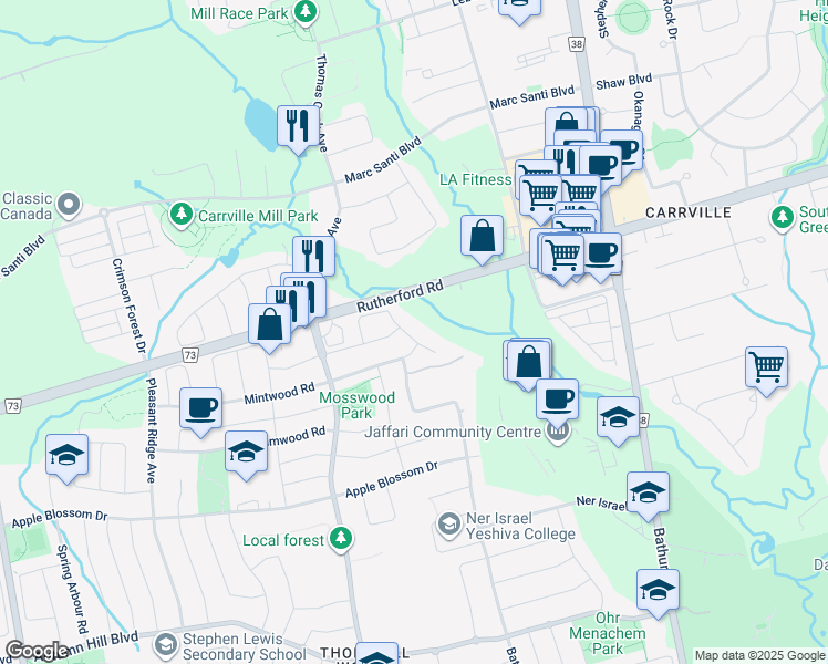 map of restaurants, bars, coffee shops, grocery stores, and more near 88 Starwood Road in Vaughan