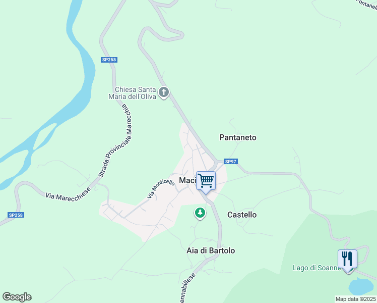 map of restaurants, bars, coffee shops, grocery stores, and more near 23 Via Aia Marcucci in Provincia di Rimini