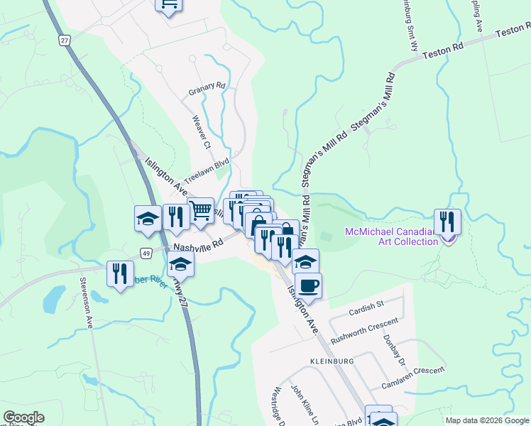 map of restaurants, bars, coffee shops, grocery stores, and more near 91 Napier Street in Vaughan